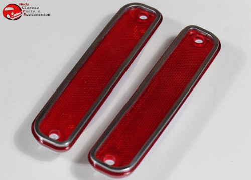 73-80 Chevy Gmc Truck Red Front Side Marker Lamp Light Lens Set Stainless Trim