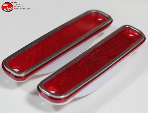 73-80 Chevy Gmc Truck Red Front Side Marker Lamp Light Lens Set Stainless Trim