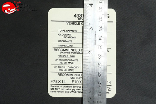 74 Pontiac Firebird Tire Pressure Inflation Psi Glove Box Door Decal 493737 Kg