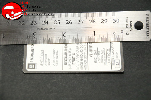 75 76 77 Nova Tire Pressure Decal E78X14