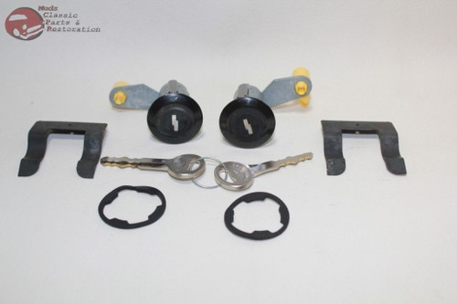 81-93 Mustang Ford Door Lock Cylinder Key Set Black Cap Flat Pawl New