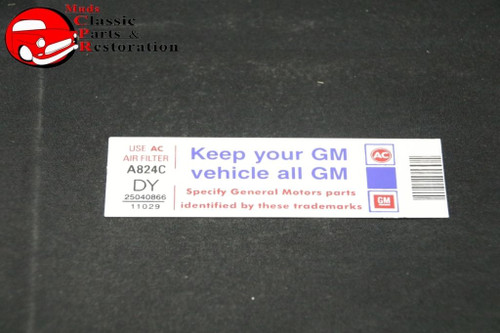 82 Corvette 350 Keep Your Gm All Gm Air Cleaner Decal Gm Part # Dy 25040866