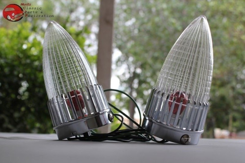 Cadillac Bullet Tail Light Lamp Assemblies Clear Lenses Red Bulbs Hot Rat Rod