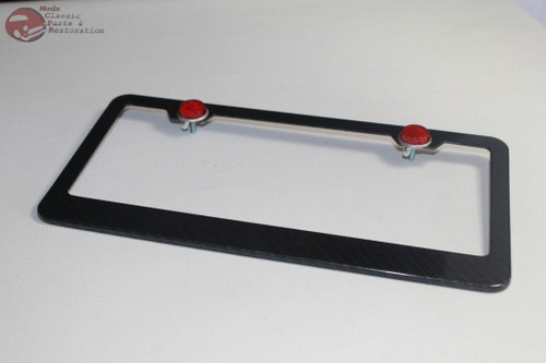 Carbon Fiber Wide Bottom License Plate Frame Red Reflectors Custom Truck Hot Rod