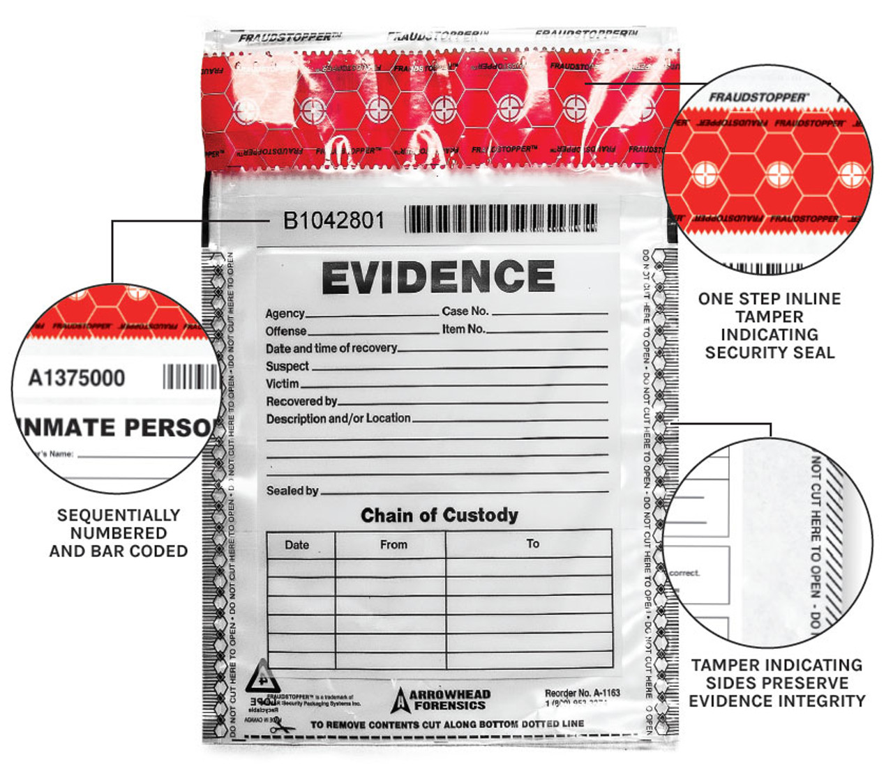 Evidence Packaging Tamper Evidence Bags Arrowhead SureSeal™ Tamper
