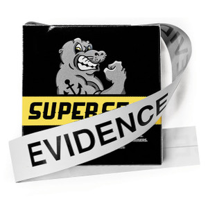 SuperSeal™ Evidence Tape Split Back Liner - Black "Evidence" Imprint on White - 1.5" x 100'  SuperSeal™ Evidence Tape Split Back Liner - Black "Evidence" Imprint on White - 1.5" x 100'