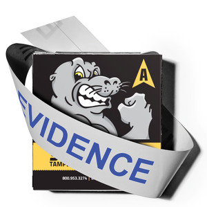 SuperSeal™ Evidence Tape Split Back Liner - Blue "Evidence" Imprint on White - 2" x 100'  SuperSeal™ Evidence Tape Split Back Liner - Blue "Evidence" Imprint on White - 2" x 100'