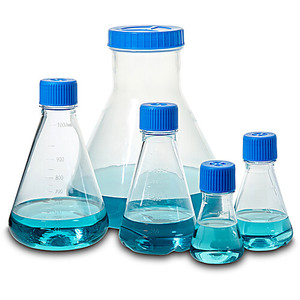 Flask, Erlenmeyer, 125ml, Polycarbonate, baffled bottom w/ vented screw cap, Sterile, indiv wrapped, 24/CS