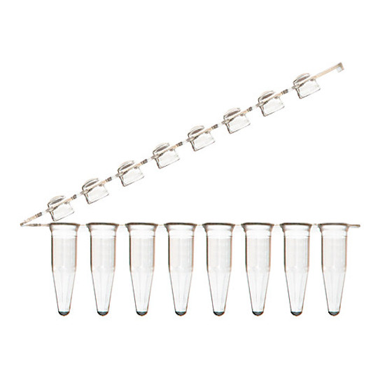 0.2mL 8-Strip Tubes w/Attached Hinge-Strip Caps, Clear