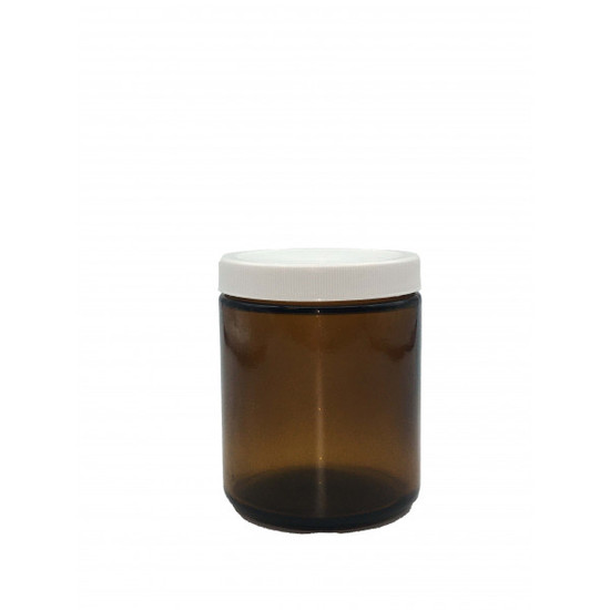 8oz Amber Straight Sided Jar Assembled with 70-400 PTFE Lined Cap