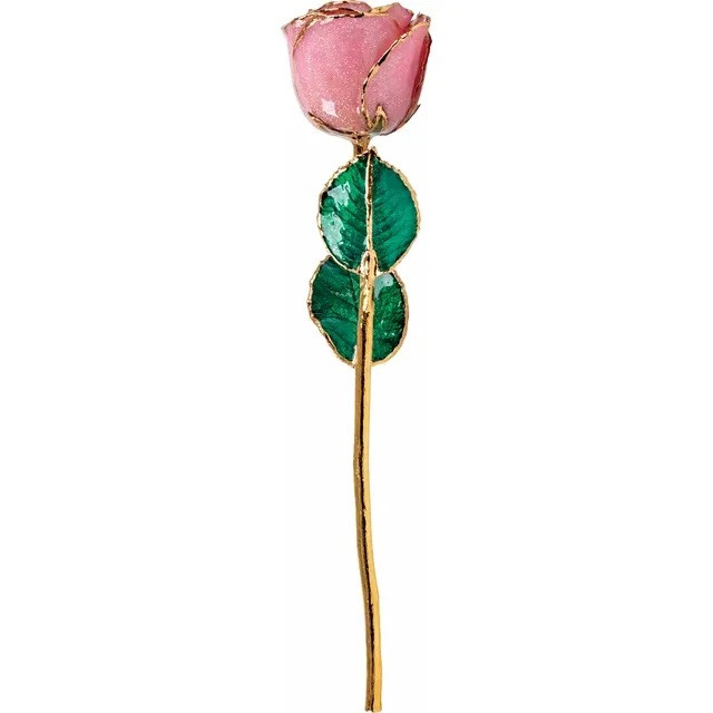 “Sleeping Beauty” Rose. Lacquered Pink Sparkle Rose with Gold Trim ...