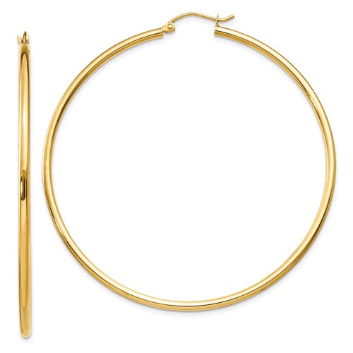 14k Gold 2mm x 60mm Hoop Earrings