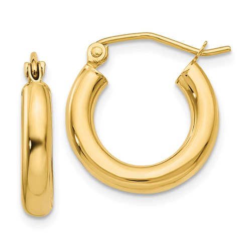 14k Gold 3mm x 15mm Hoop Earrings