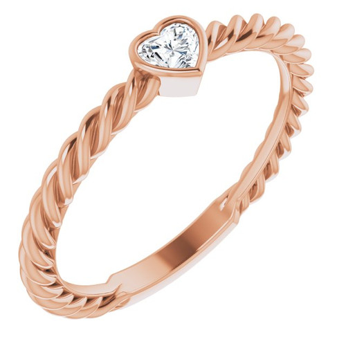 Heart Shape Diamond Rose Gold Rope Ring