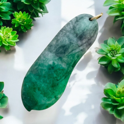 Vintage Hand Carved Ombre' Green Jade Pendant