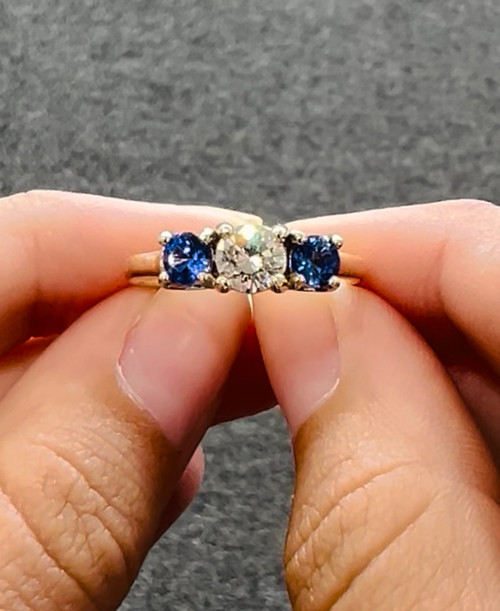 Diamond & Sapphire 3-Stone Engagement Ring
