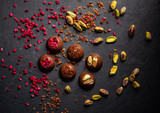 Milk Chocolate Moments. Pistachio, Toffee and Raspberry Crumb
