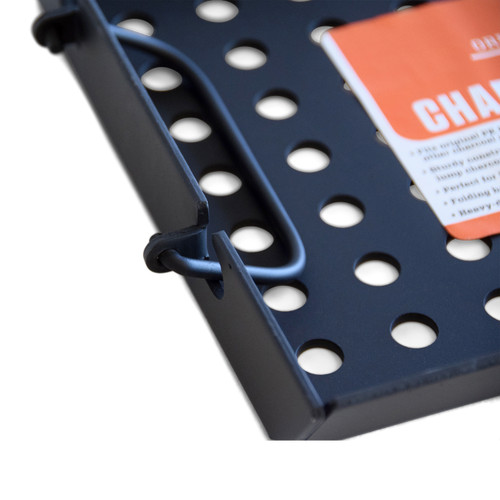 PK Grills The PK Heavy Duty Charcoal Basket, black metal grill accessory with perforated surface and handle for outdoor grilling.
