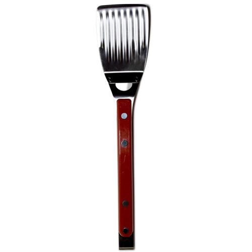 The Stainless Steel PK Spatula, a professional kitchen utensil with a stainless steel head and a wooden handle for flipping and serving food.