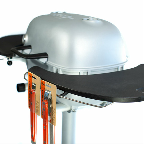 PK Grills The PK360 Grill & Smoker - Classic Silver, a compact and stylish outdoor barbecue grill and smoker with a silver body, black cooking surface, and built-in accessories for grilling enthusiasts.