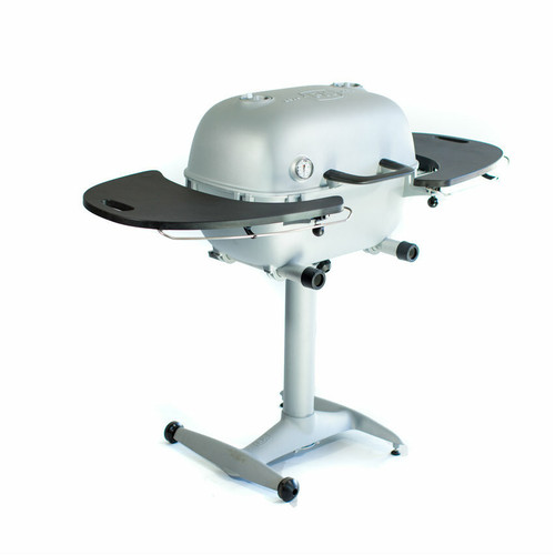 PK Grills The PK360 Grill & Smoker - Classic Silver, a portable outdoor grill and smoker with a durable silver finish featuring side prep tables and adjustable vents for perfect grilling.