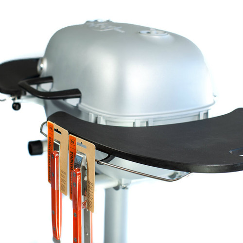 PK360 Grill & Smoker, product shot showing a compact grill and smoker with a silver lid and black side shelf, special offer from AmazingRibs.com.