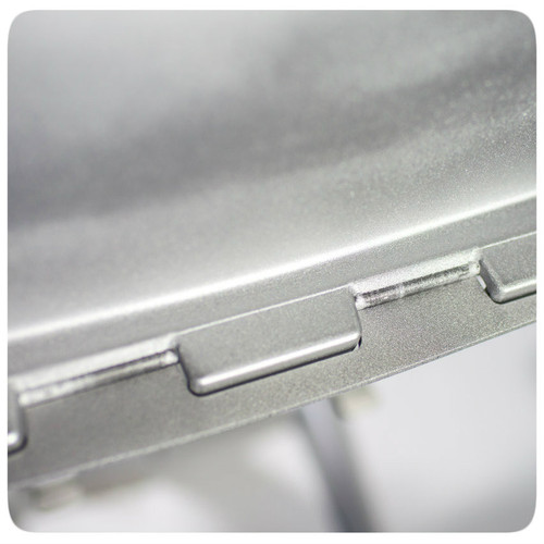 The PK360 Grill & Smoker AmazingRibs.com Special Offer, close-up of the silver metallic surface showing the detailed construction and finish of the grill or smoker.