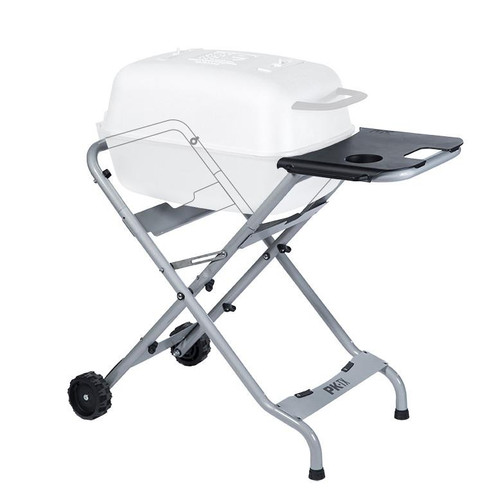 PK Grills PKTX Folding Stand, portable grill stand with foldable design, black tray with cup holder, and wheels for easy mobility.