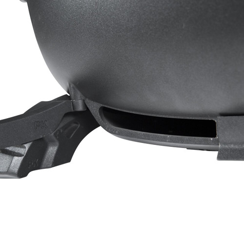 PK Grills PKGO with FlipKit, close-up view of the charcoal grill's base and ventilation opening.