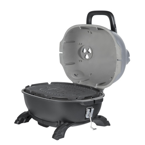 PK Grills PKGO QR Landing Page, portable electric grill with open lid showing grilling surface and handle.