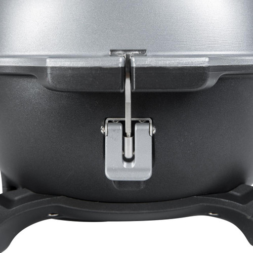 PK Grills PKGO QR Landing Page, close-up of a silver latch mechanism on the grill.