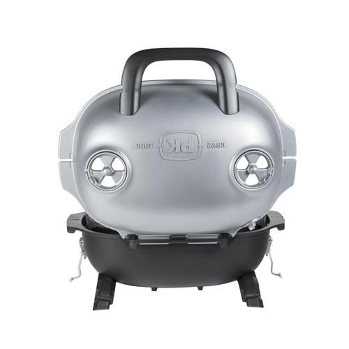 PK Grills PKGO QR Landing Page, compact portable charcoal grill with a silver lid and black base, designed for outdoor cooking and grilling.