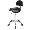 Saddle Stool with Back Black- Chrome Base - Click'n Clean Castor Wheels