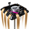 Tray Detail: Close-up of Pulsar Hair Extension Trolley with blonde hair extensions, tint bowl, brushes and styling tools arranged across the work tray.