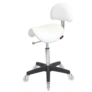 Saddle Stool with Back White - Black Base