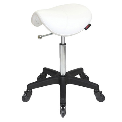 Saddle  Stool No Back White - Black Base - Click'n Clean Castor Wheels