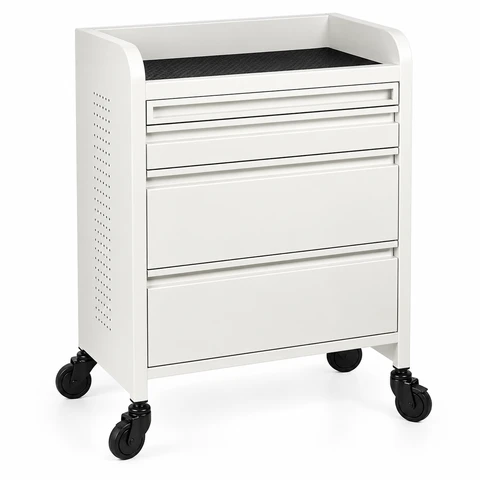 Fusion PLUS White 4 Drawer Hairdressing Beauty Trolley - Click'n Clean Castor Wheels