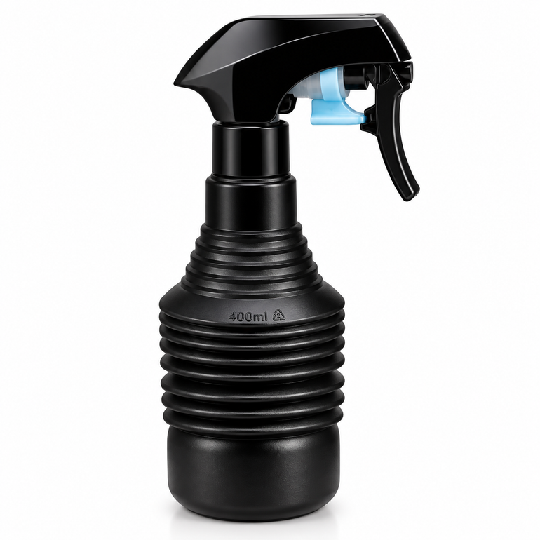 Retractable Water Spray 360ml black collapsible salon spray bottle shown retracted