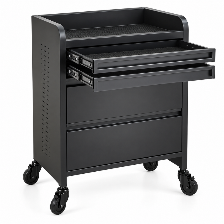 Fusion PLUS Black 4 Drawer Hairdressing Beauty Trolley - Click'n Clean Castor Wheels