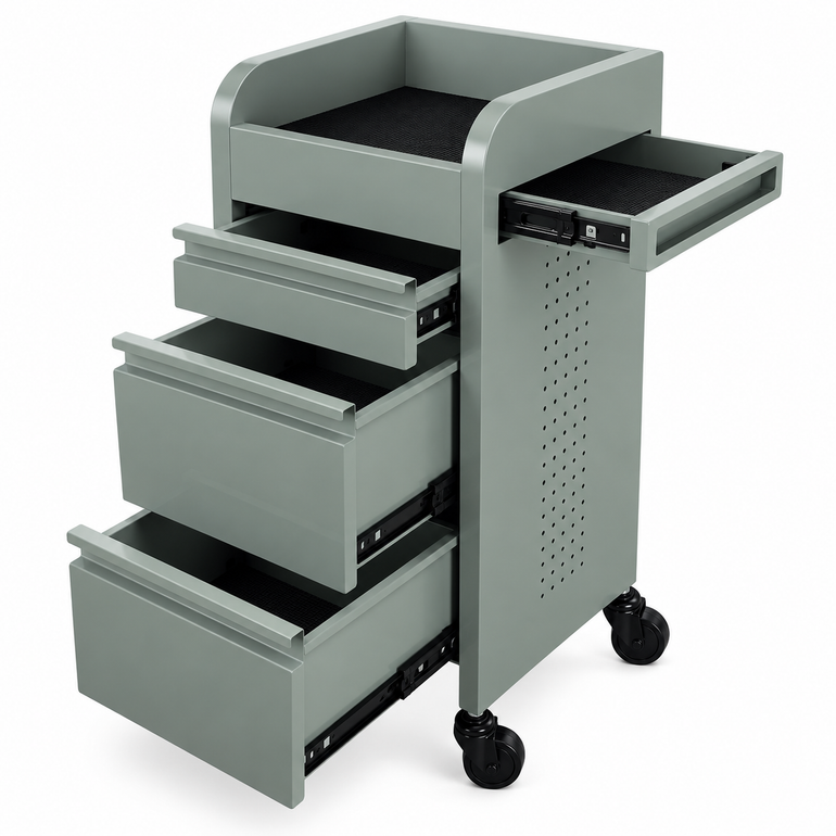 Fusion Sea Foam 4 Drawer Hairdressing Beauty Trolley - Black - Click'n Clean Castor Wheels