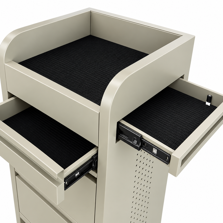 Fusion Oyster 4 Drawer Hairdressing Beauty Trolley - Black - Click'n Clean Castor Wheels