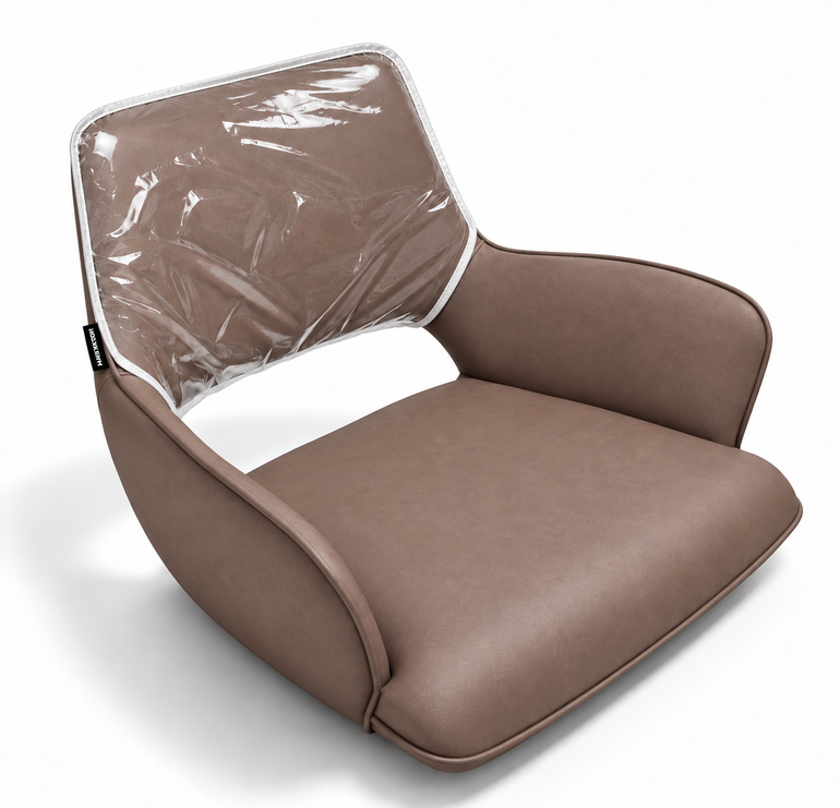 Indigo Truffle Brown PVC Chair Protective Cover. Clear, flexible and easy to clean, designed to protect Indigo Styling Chair upholstery from everyday salon wear.
