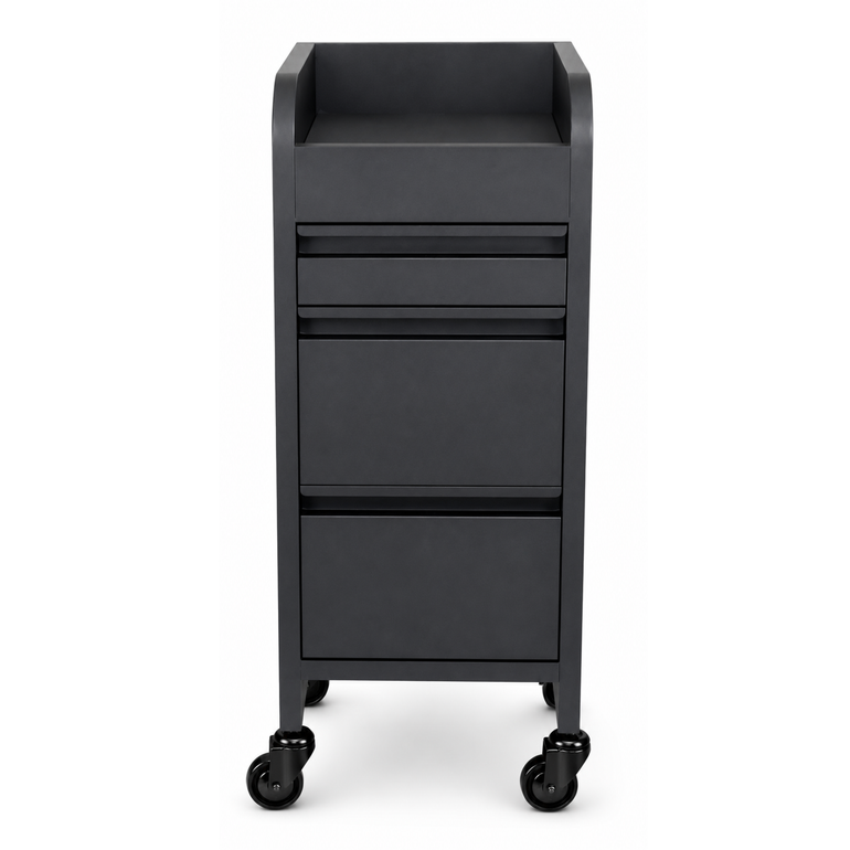 Fusion Black 4 Drawer Hairdressing Beauty Trolley - Black - Click'n Clean Castor Wheels