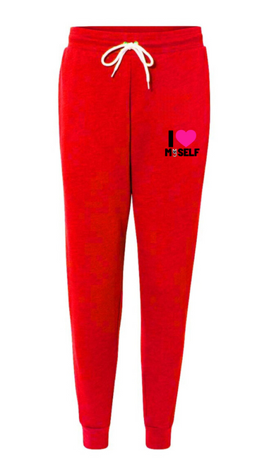 I Love Myself red joggers