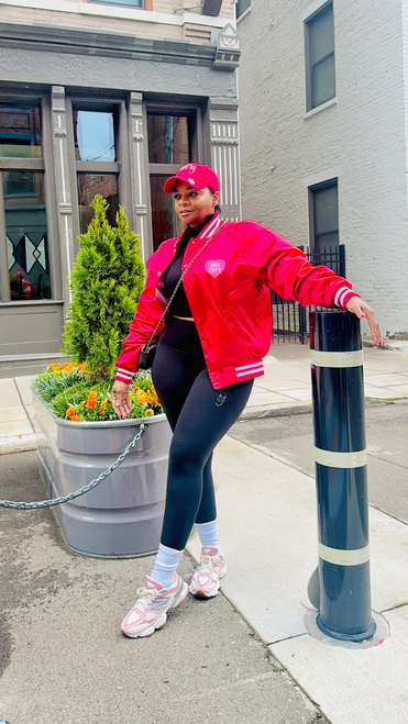 Girl in My City Cincy Jacket, Girl in Cincinnati Reds Jacket