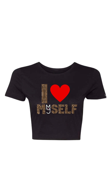I Love Myself Leopard fitted cropped top