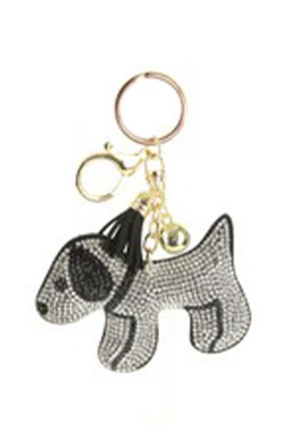 Bag Charm : Rhinestone B&W Dog
