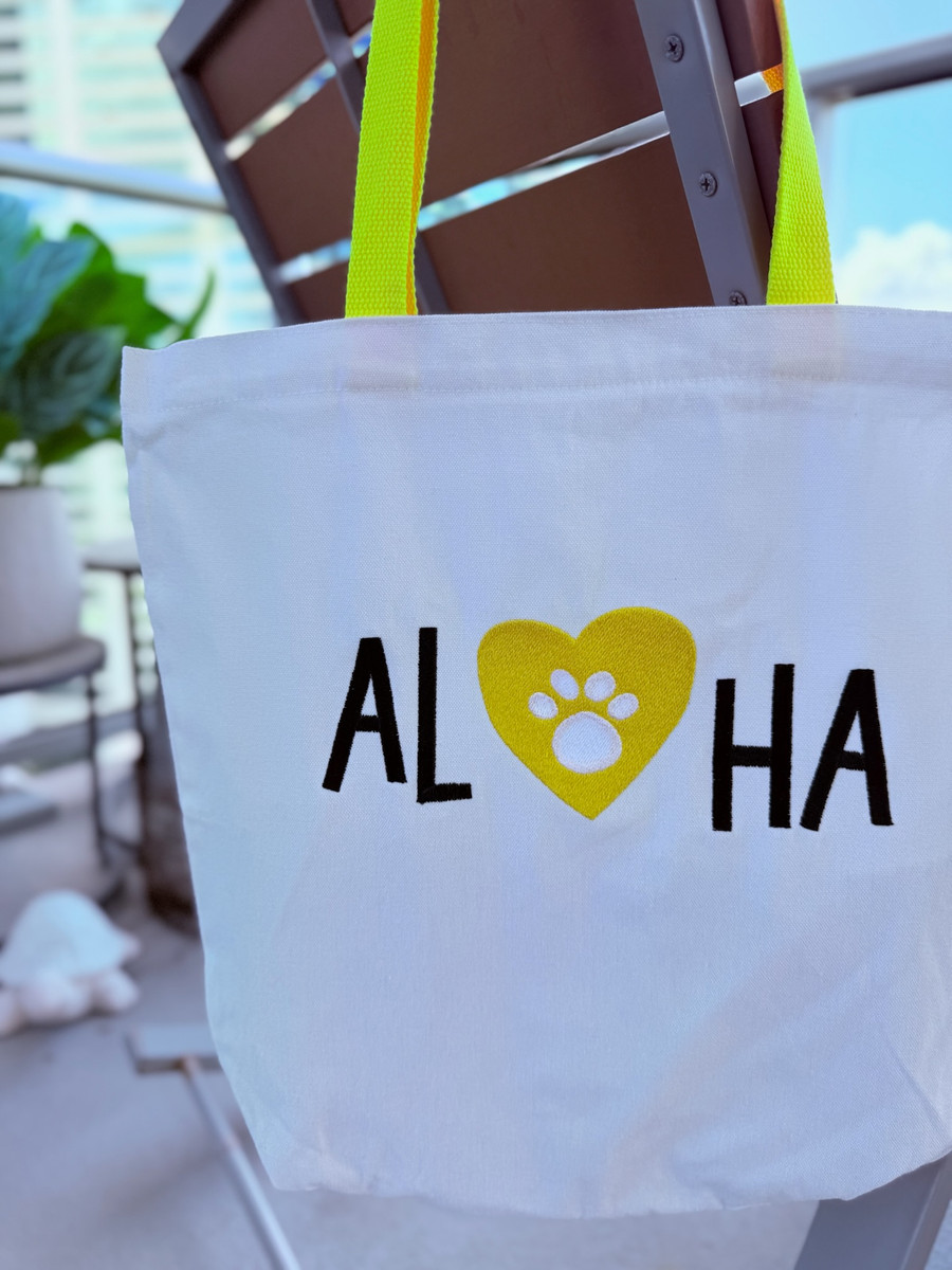 Embroidered Canvas Tote Bag: Aloha Paw Yellow