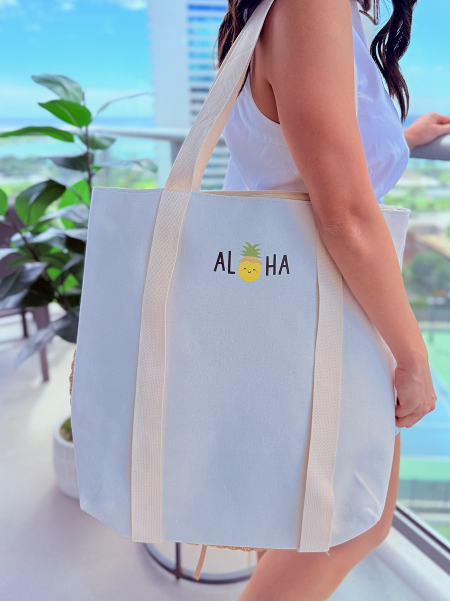 Canvas Hat Tote: Cream (Aloha Papale Pineapple)
