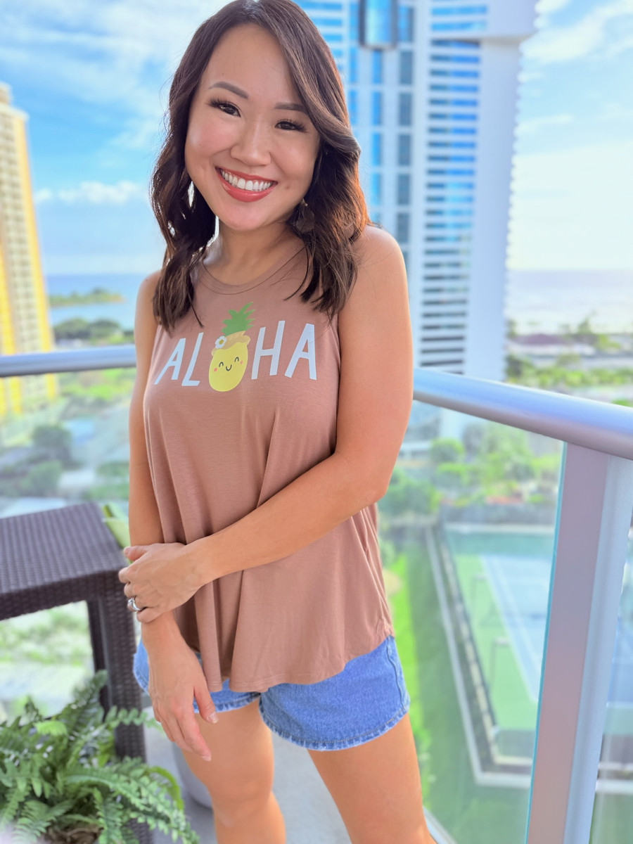 Pineapple Papale V-Neck Tank: Brown (T102)